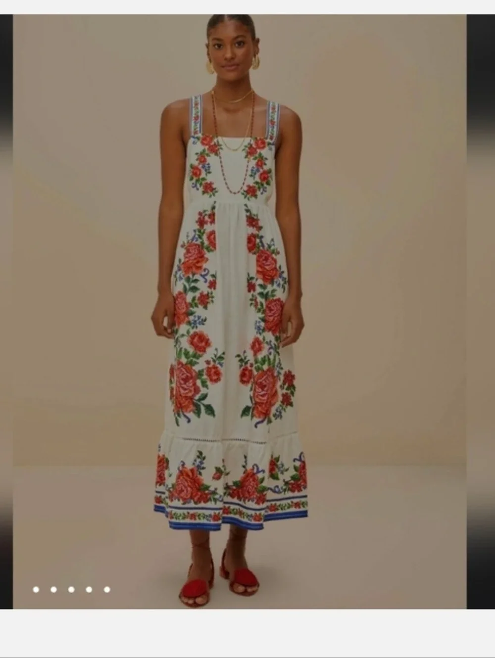 Farm Rio Off-White Flower Tapestry Maxidress